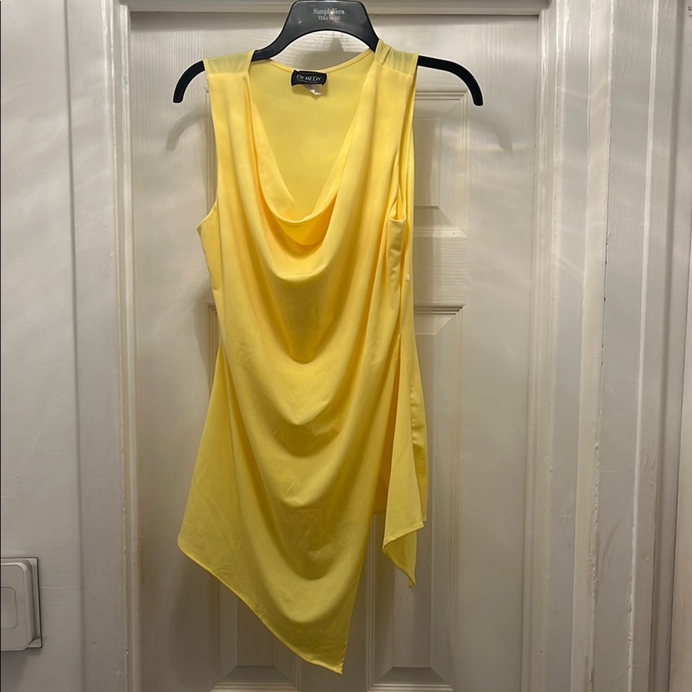 Remedy Yellow Asymmetrical Cowl Neck Sleeveless Top NWOT